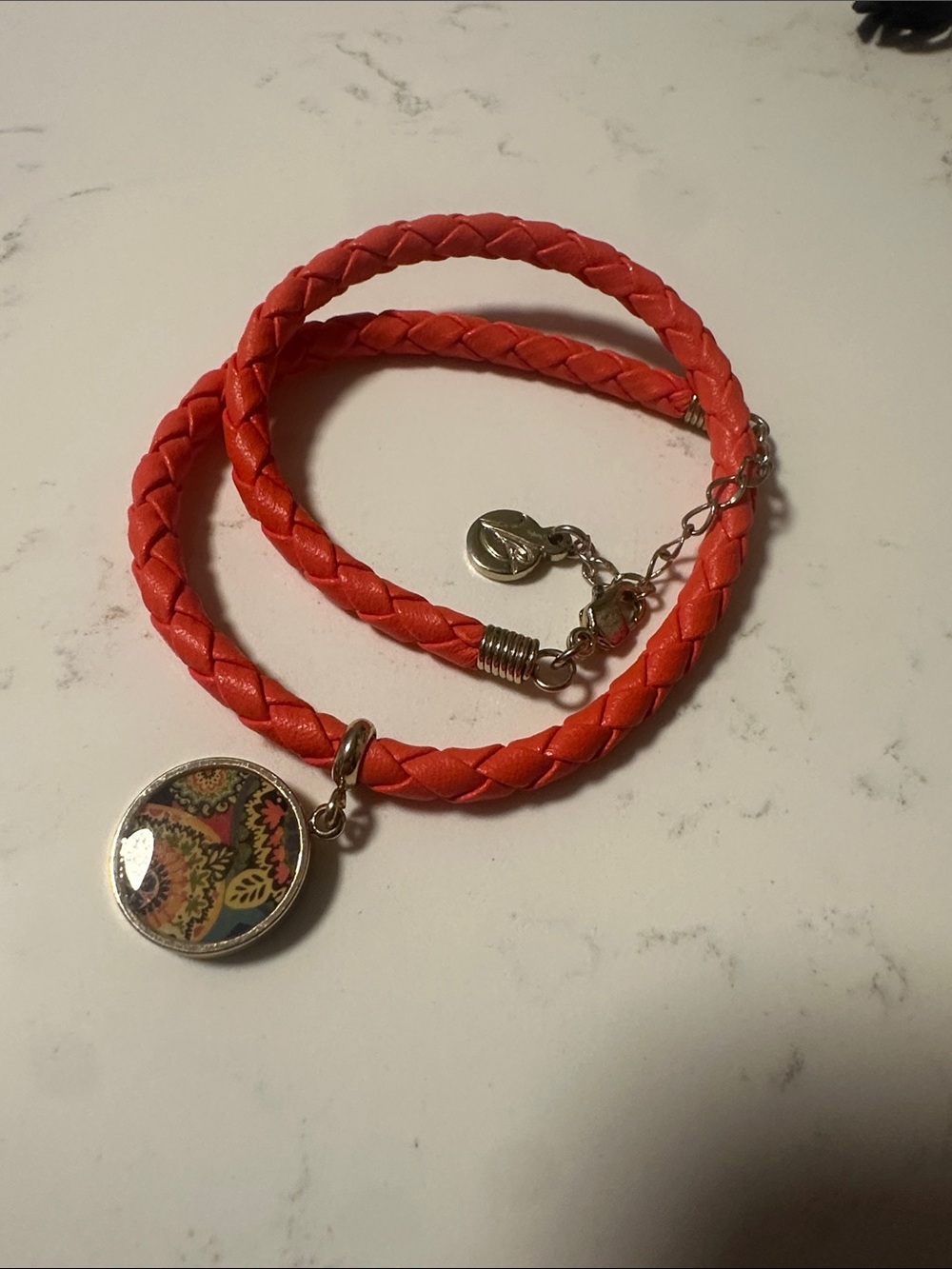 Premier Designs Braided Coral Wrap Bracelet with Paisley Charm